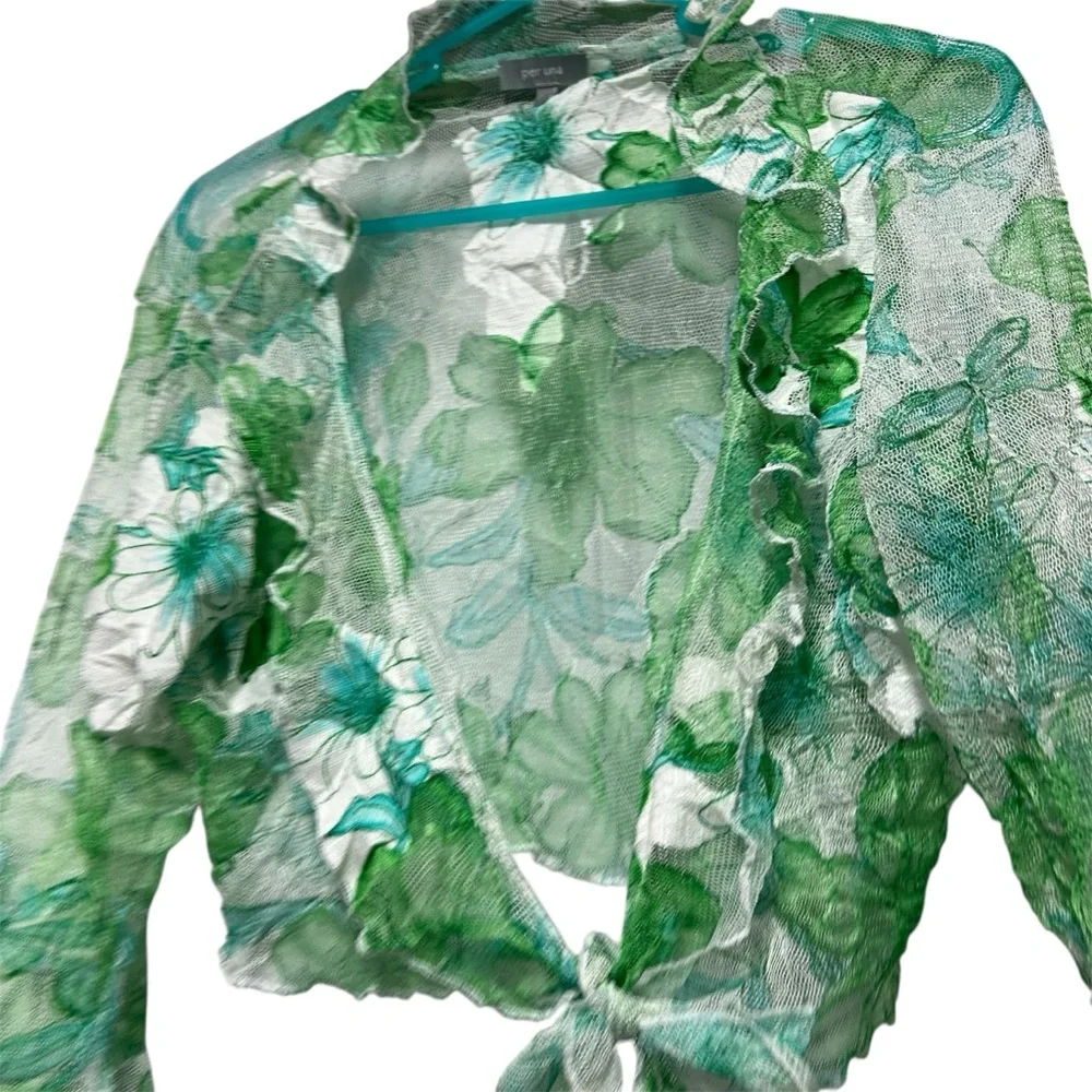 Per Una Floral Green Mesh Ruffle Jacket - Picture 7 of 7